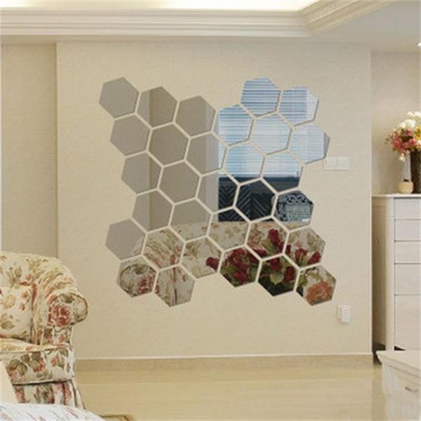 12pcs 3D Hexagon Acrylic Mirror Wall Stickers Home Room DIY Art Removable Decor