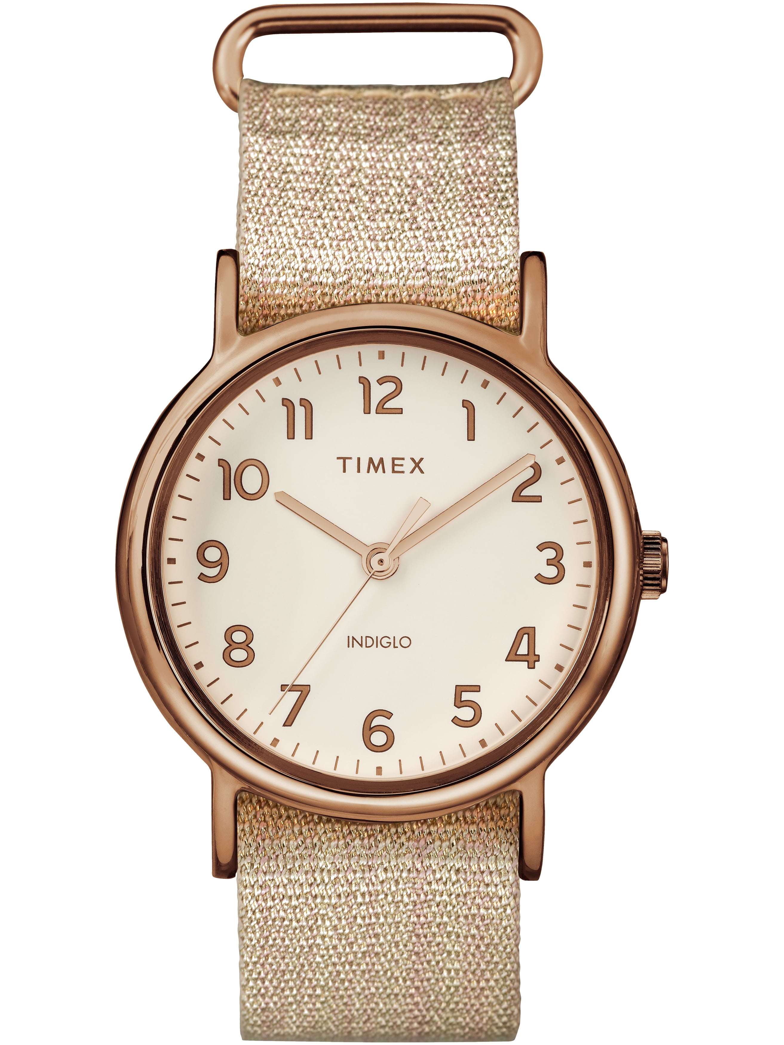 Timex Women's Weekender 38 Metallic Blush Watch, Fabric SlipThru