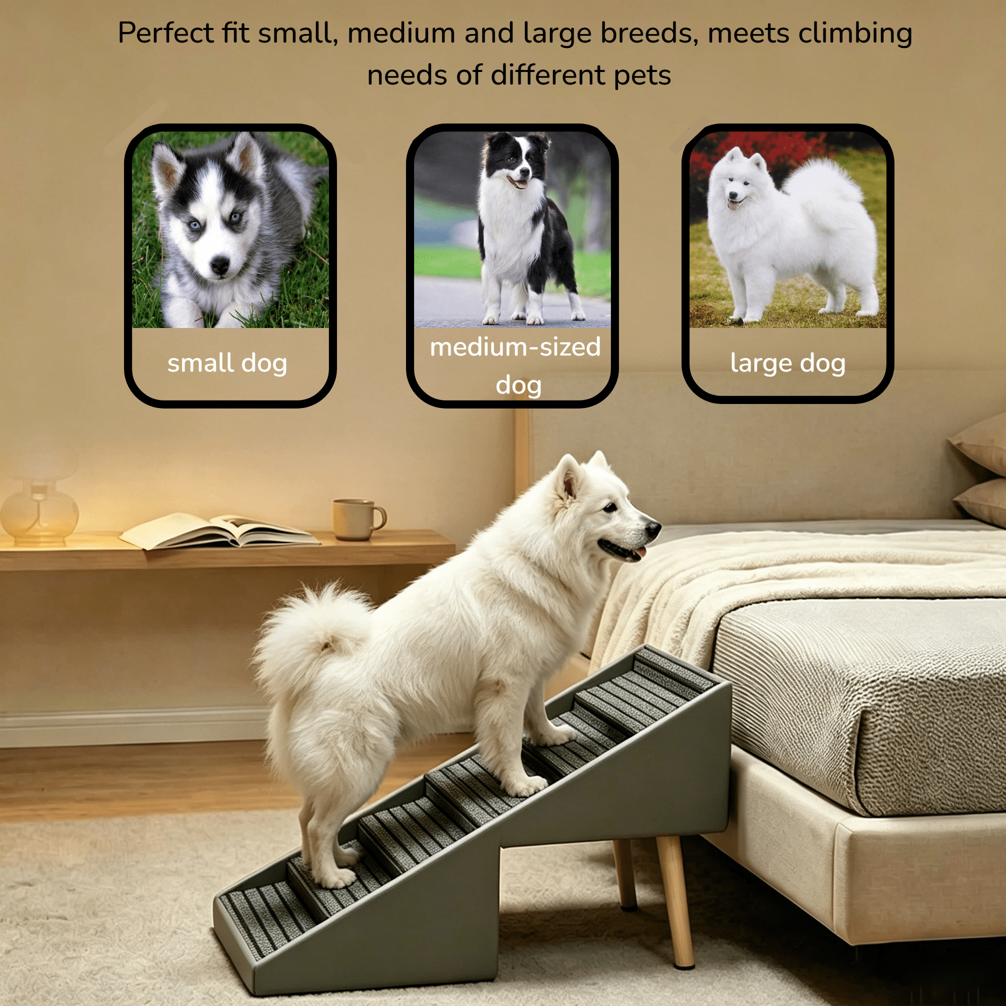 6-Step Extra Large Dog Stairs with 23.05" Height, Non-Slip Carpet Surface, 2-in-1 Foldable Footstool Design, Waterproof Scratch-Resistant Pet Steps for Large Dogs