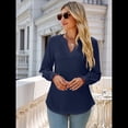 thumbnail image 4 of Camisa Informal de Larga con Cuello en V para Mujer Azul Oscuro L, 4 of 10