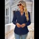 thumbnail image 4 of Camisa Informal de Larga con Cuello en V para Mujer Azul Oscuro XL, 4 of 10