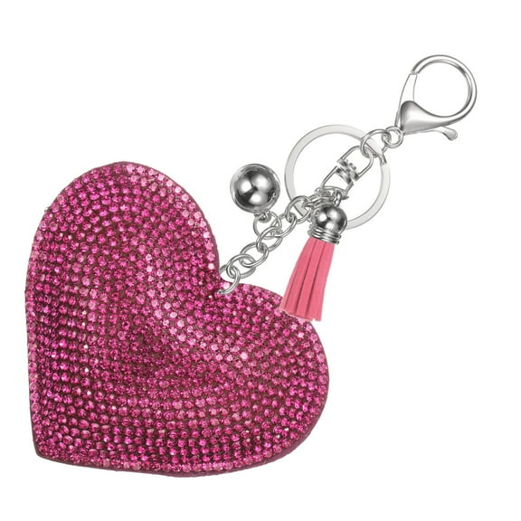 Rhinestone Keychains for Women, Cute Bling Heart Shape Keychain Accessories Purse Charm Backpack Keyring for Gifts Decorative Bag Handbags Car Keys, White-Rose Red