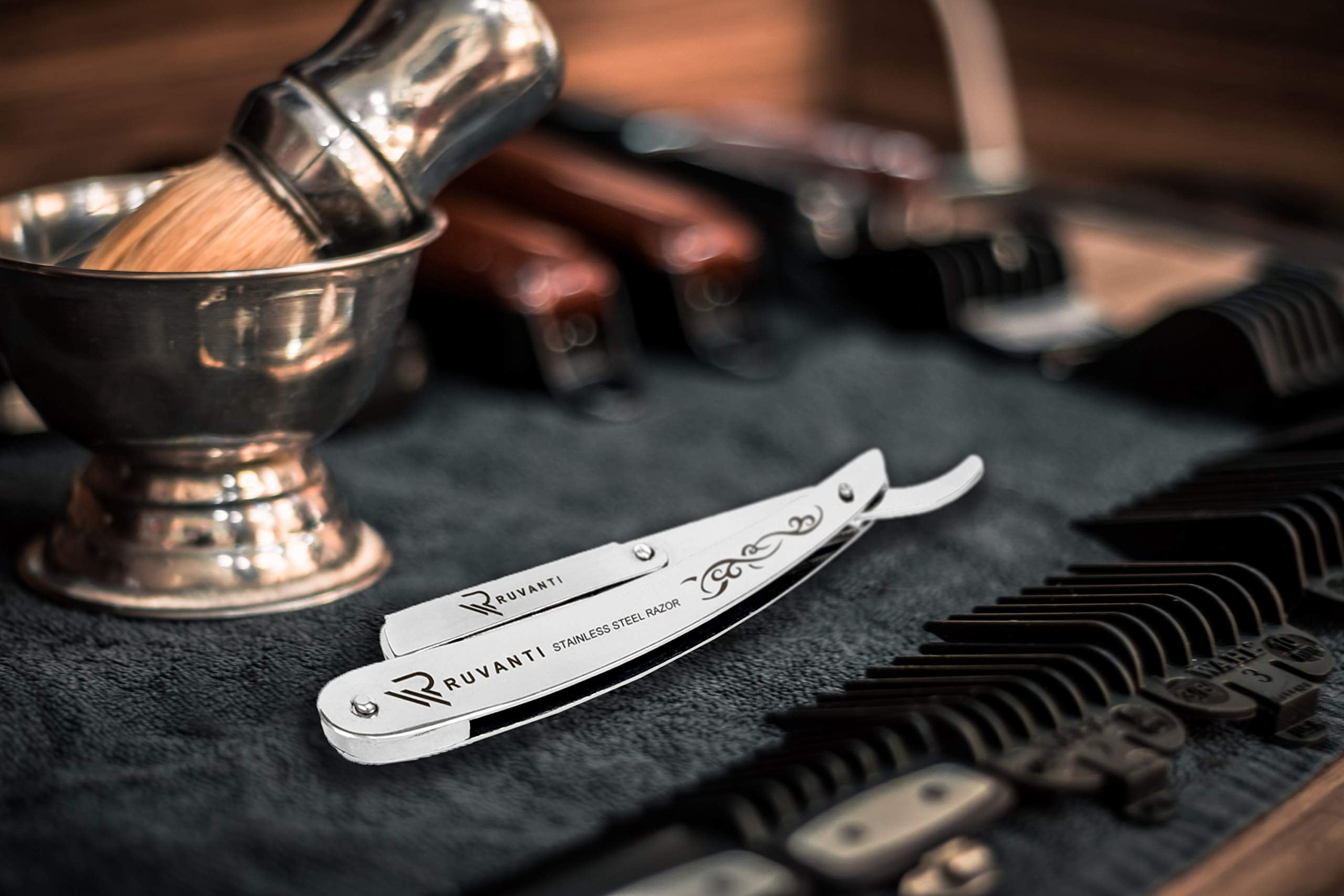 (3 pack) Ruvanti Straight Edge Razor for Professional Barbers, Best for Salon and Home Use - for Men's Shave (Silver)