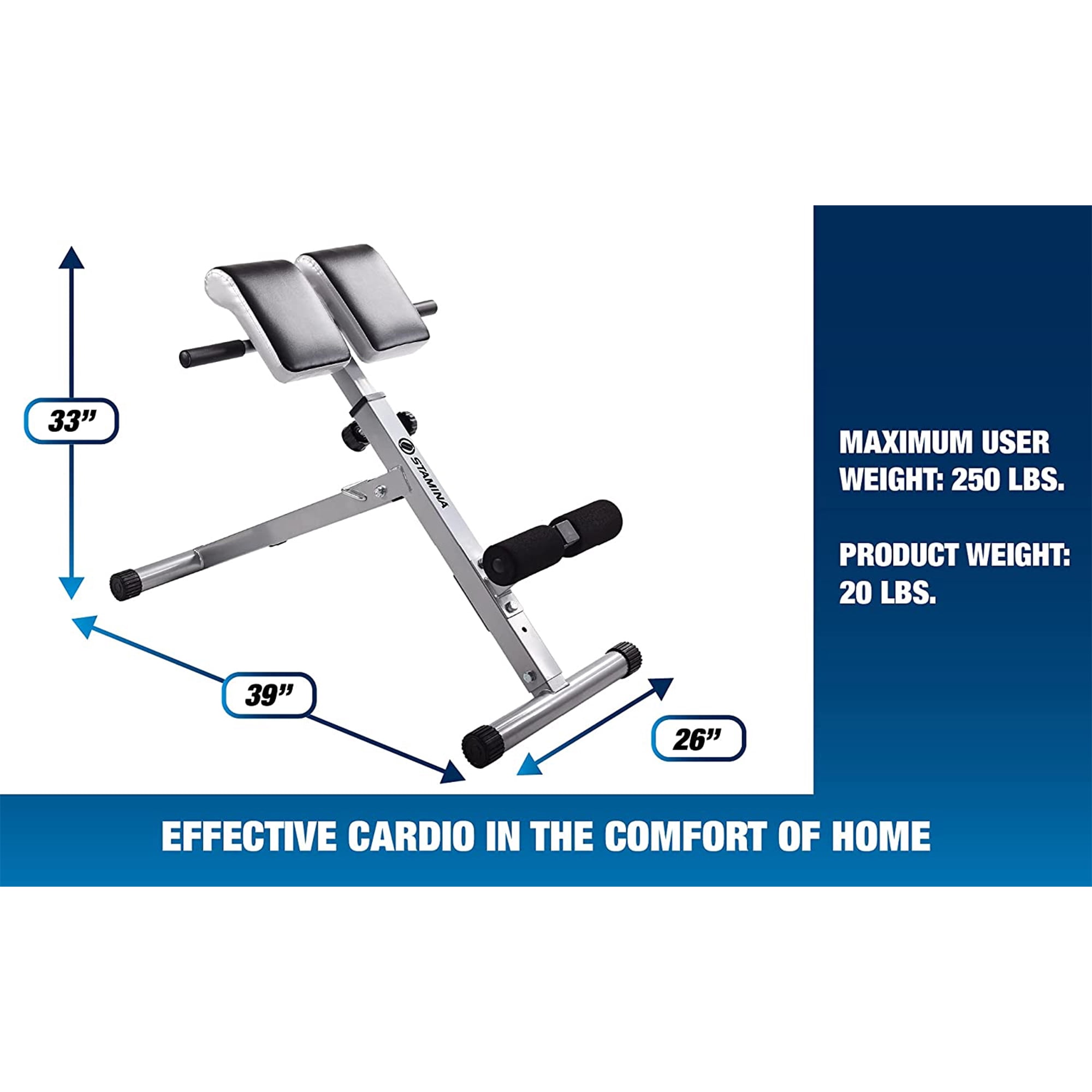 Stamina Products Adjustable Hyperextension Padded Fitness Exercise Bench