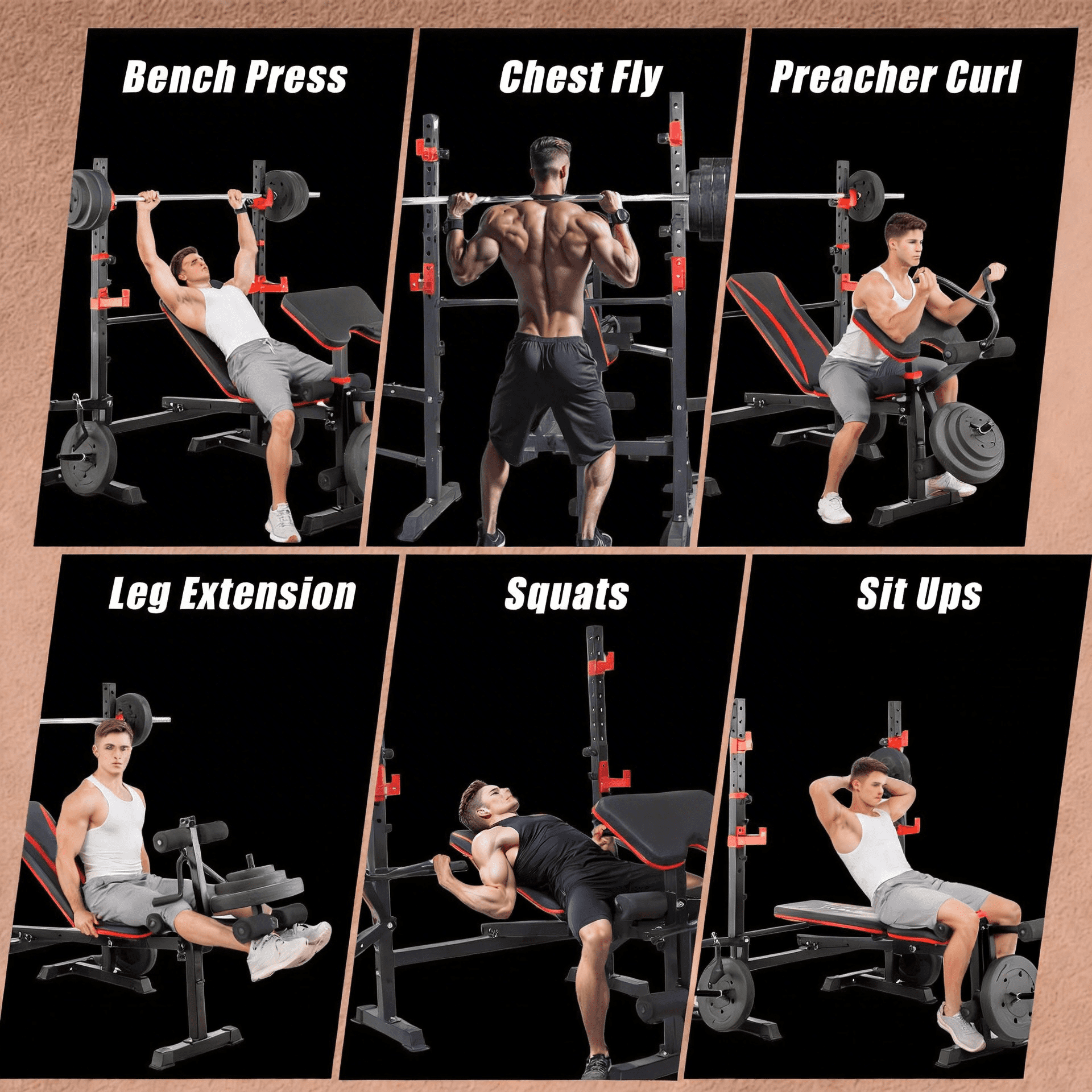 PUATUL 1500LBS All in One Weight Bench Set with Squat Rack Adjustable Workout Bench with Leg Developer Preacher Curl Rack Fitness Strength Training Bench for Home Gym