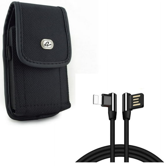 Rugged Case Belt Clip w 6ft Angle USB Cable for iPhone XS Max/8 PLUS/7 Plus/6S Plus/6 Plus - Holster Canvas Cover Pouch Carry and Charger Cord Power Wire Sync 90 Degree