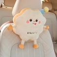 thumbnail image 6 of White 1pc Cute Plush Car Headrest Pillow - Smiling Biscuit/Biscuits-like (Biskit) Shape with Soft Marshmallow-like Top, Adorable Smiling Face & Black Eyes - Neck for Women & Men Drivers, 6 of 10