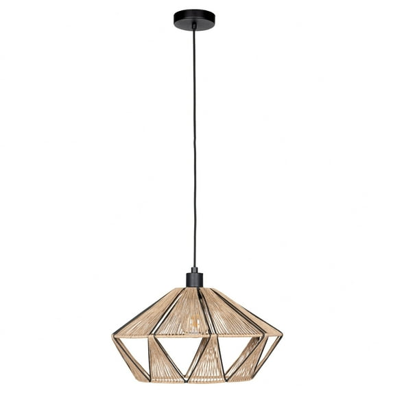 Adwickle 1-Light Dual Mount Ceiling or Pendant Light - Black Finish - Natural Fabric Shade