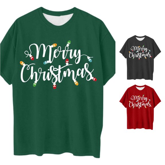 Active Tops Women T-Shirts Plus Size Women's Christmas Print Loose Crew Neck T Shirt Holiday Graphic Top for Comfortable Casual Wear Green 5XL
