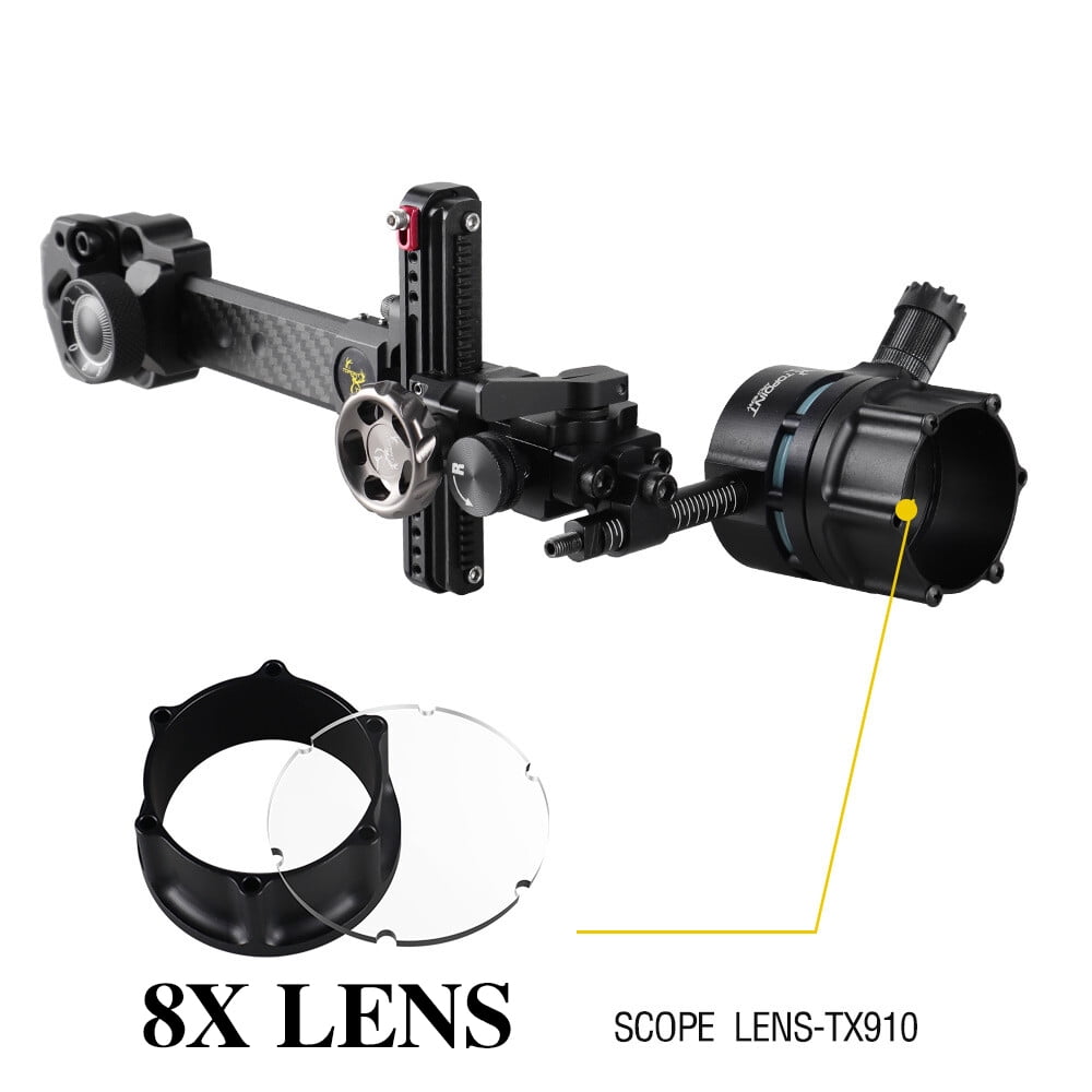 SHARROW 1 Pin Compound Bow Sight Carbon 4X 6X 8X Lens 0.019" Adjustable Archery Hunting