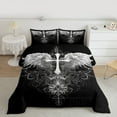 thumbnail image 2 of Feelyou Gothic Cross Print Queen Comforter Set for Teen, Dreamy Angel Wing Bedding Sets, Artwork Graffiti Reversible Bedding Comforter Set, Microfiber Bedroom Decor, 3pcs, 2 of 8