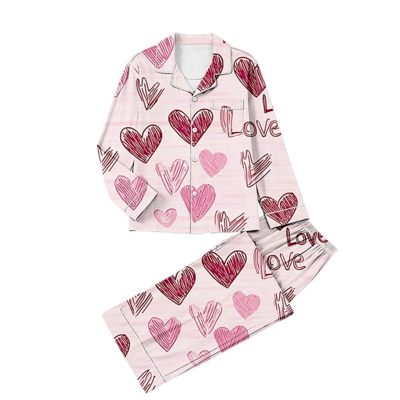 Levmjia Womens Pajama Set Casual Fashion Long Sleeve Valentine Printed Sleepwear 2 Piece Pajamas Cozy Winter Nightwear Soft Warm Daily Wear