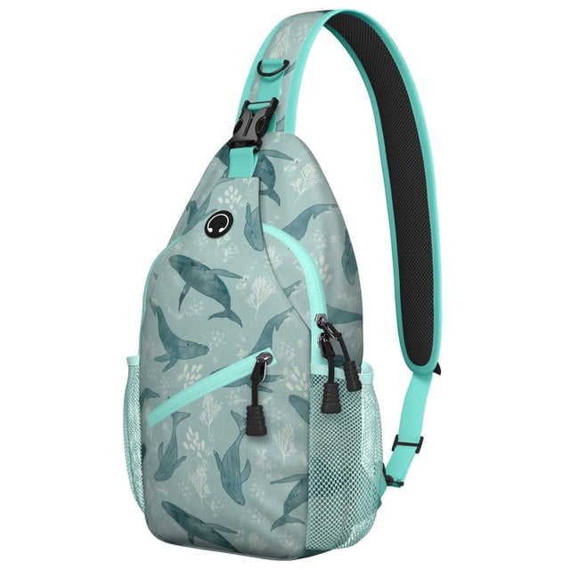 Funny Nautical Shark and Marine Life Cartoon Pattern Lightweight Travel Sling Backpack Durable Multipurpose Crossbody Bag for Hiking Beach and Daily Use