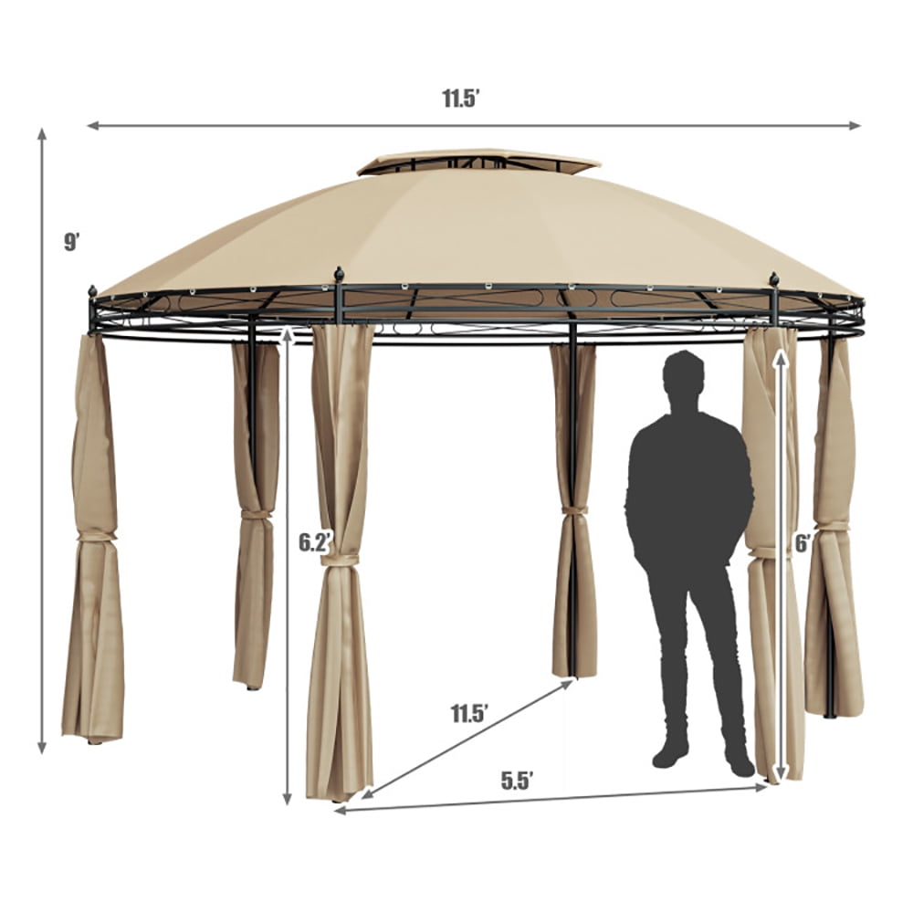Aimee Lii 11.5 ft Outdoor Patio Round Dome Gazebo Canopy Shelter with Double Roof Steel, Backyard Canopy Gazebo for Party Wedding BBQ Events, Brown