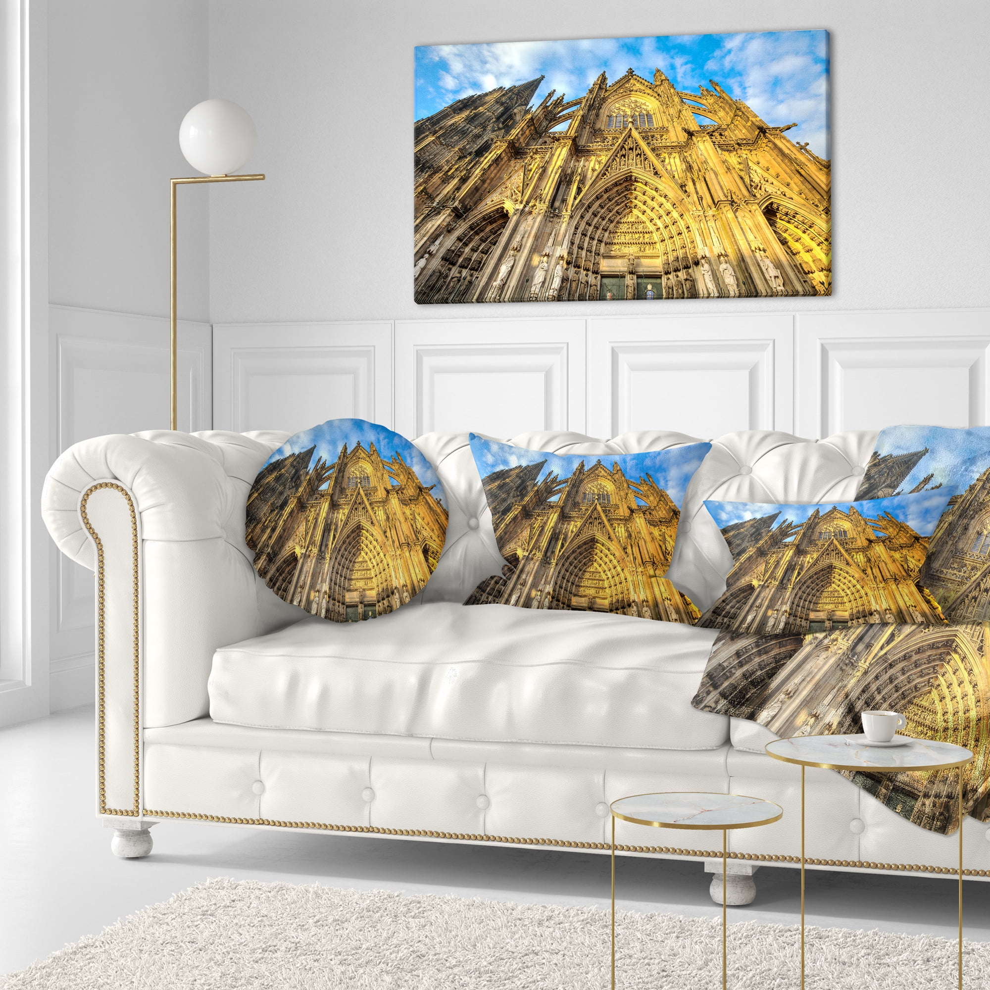 Designart Dom Church in City Cologne Lit By Sun - Cityscape Art Throw Pillow - 12x20