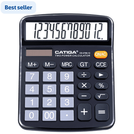 CATIGA CD-2786 12-Digit Home and Office Calculator, Dual Power (Black), CD-2786B