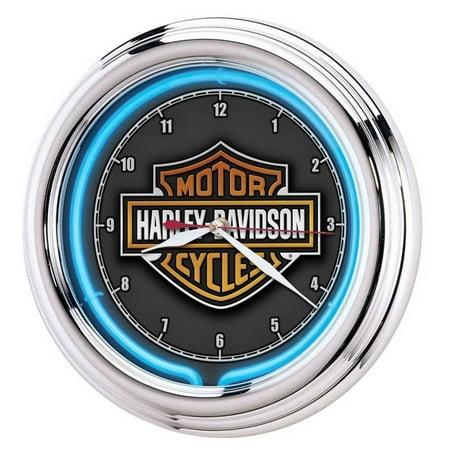 Harley-Davidson Essential Bar & Shield Blue Neon Clock, 12 in Diameter HDL-16675, Harley Davidson