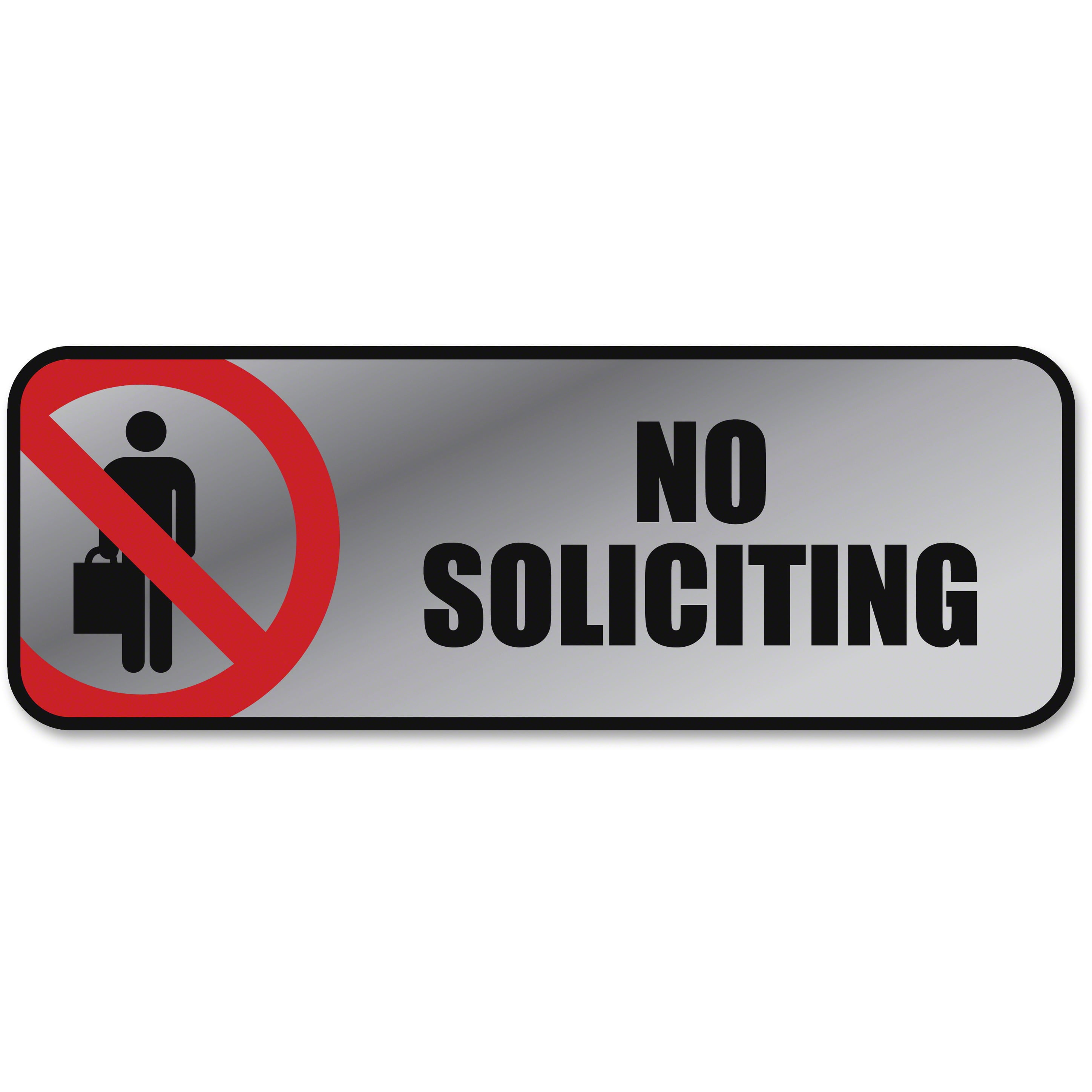 Brushed Silver NO Soliciting Sign Sticker for Business Office or Home. with Bonus red Vinyl Sticker
