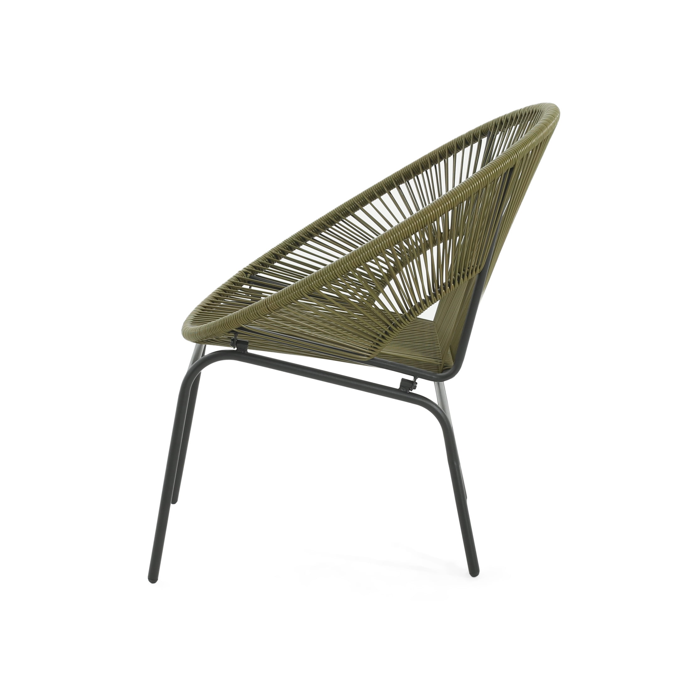 Modern Outdoor Woven Basket Club Chairs with PP Rattan and Iron Frame, Green, Set of 2
