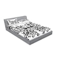 thumbnail image 2 of Ambesonne Animal Fitted Sheet & Pillow Sham Set, Swirled Wing with Flower, Queen, White and Black, 2 of 2