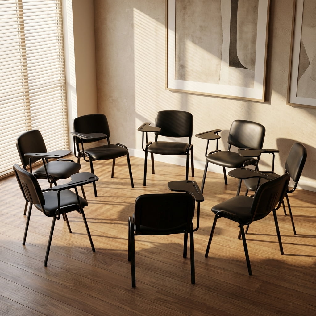 Guyou Set of 5 Black Stackable Conference Room Chairs with Flip-up Tablet Arm, Leather Reception Chair with Back, Ergonomic Office Chairs, Visitor Chairs for Conference Room Training Room School