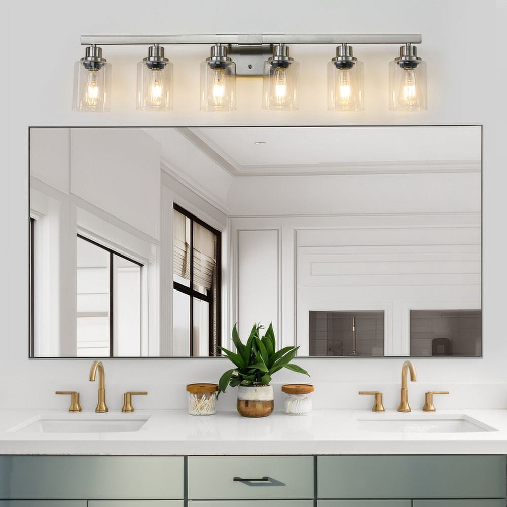 ACE-LIGHTS,Modern 6-Light Bathroom Vanity Light Fixture with Clear Glass Shades & Brushed Nickel Finish,Perfect for Bathroom,Dressing room,Living Room,Bedroom(Brushed Nickel)