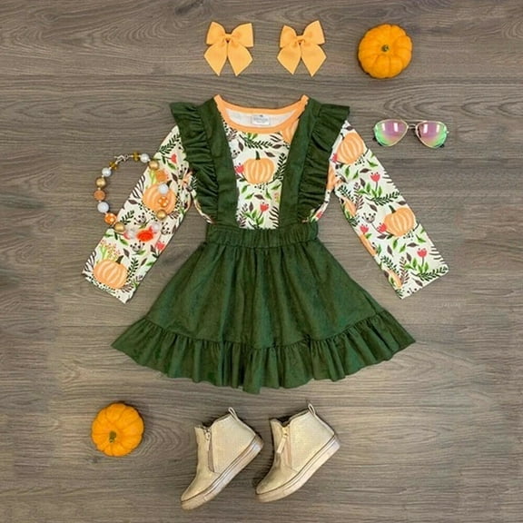 Toddler Baby Girl Halloween Pumpkin Clothes Tops  Suspender Skirt Outfits Set