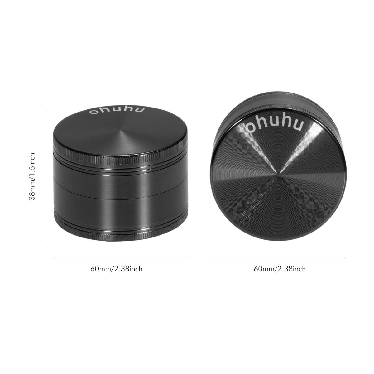 Ohuhu 4 Piece 2.38" Spice Plant Tobacco Grinders with 3 Chambers Herb Grinder 