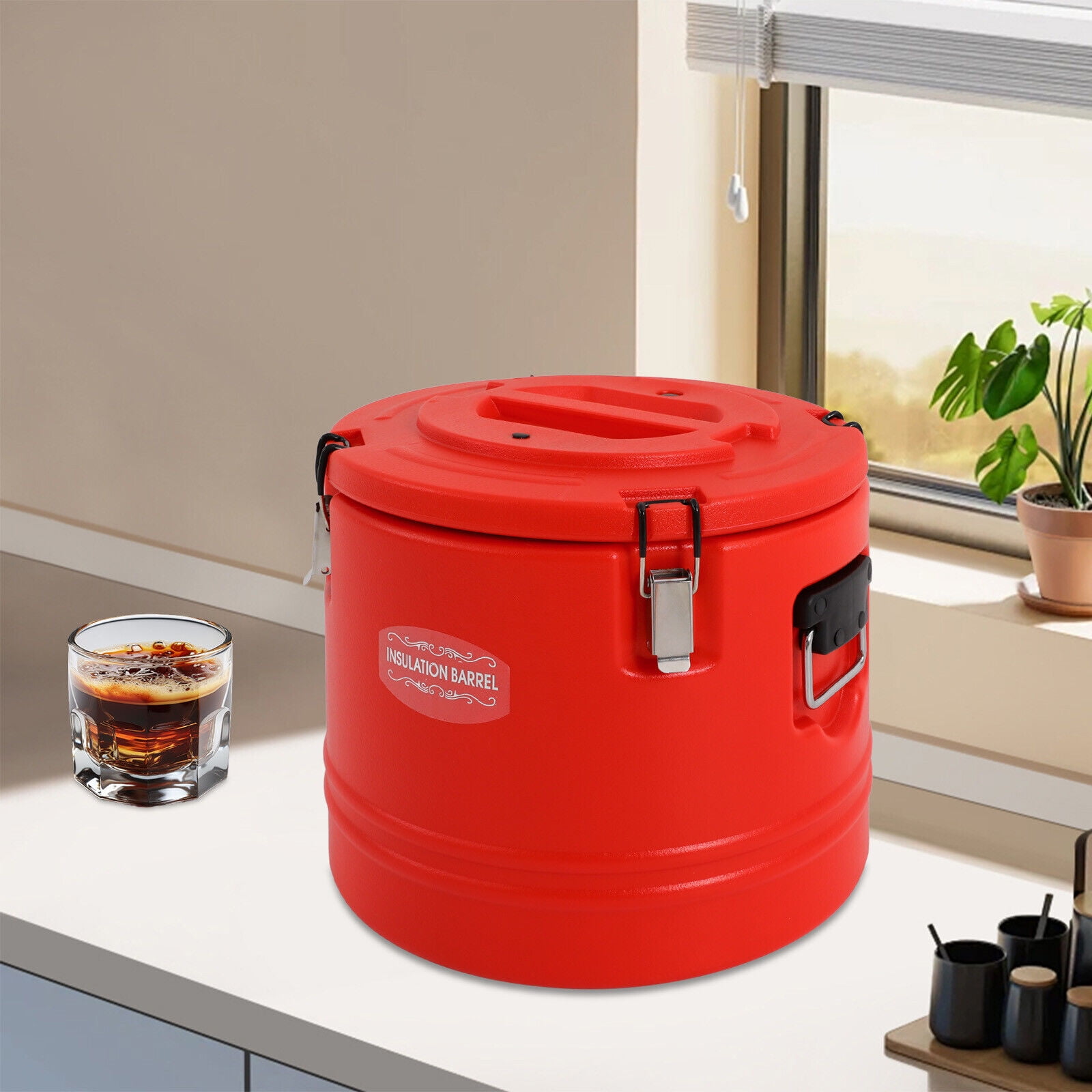 Red 30L Insulated Bucket, Commercial Beverage Cooler 31.7Qt 3-Layer Leak-Proof