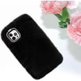 thumbnail image 4 of Compatible with iPhone 15 Pro Case Cute Plush Case with Glitter Lanyard Strap Bling Diamond Camera Lens Protector Soft Winter Warm Plush Fluffy Cover for Women and Girls, Dark Gray, 4 of 10