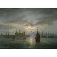 thumbnail image 2 of Johan Christian Dahl 24x18 Black Ornate Framed Double Matted Museum Art Print Titled: Kronborg Castle in Moonlight (1849), 2 of 5