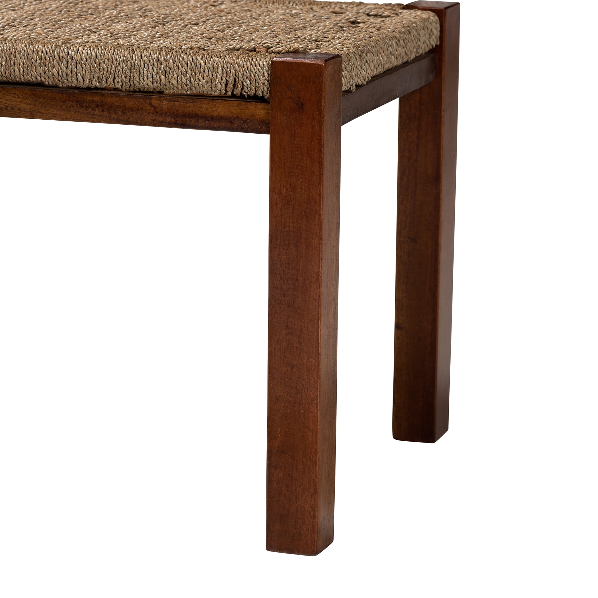bali & pari Hermes Seagrass and Mahogany wood Transitional Bench, Walnut Brown