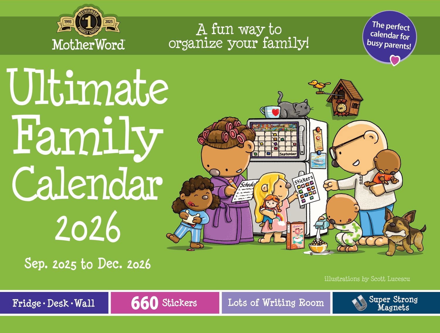 Calendrier familial ultime MotherWord 2026, grand format pour bureau ou mur, en anglais