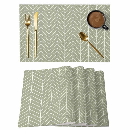 Sage Green Geometric Placemats Set of 8 Minimalism Solid Color Striped Lines Placemats for Dining Table Place Mats for Kitchen Tabletop Waterproof Wipeable Dining Table Mats Set
