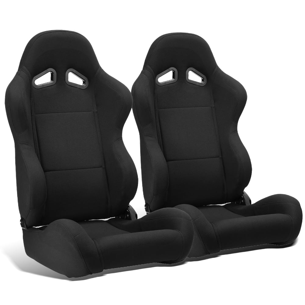 YELLOW STITCH RACING SEATS RECLINABLE ALL CHEVROLET ** NEW 2 BLACK CLOTH 