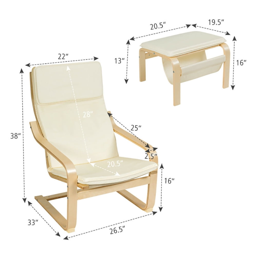 Finihen Bentwood RecliningChair, Relax Bentwood Lounge Chair Set with Magazine Rack, for Living Room, Bedroom, White Finihen Bentwood RecliningChair, Relax Bentwood Lounge Chair Set with Magazine Rack, for Living Room, Bedroom, White