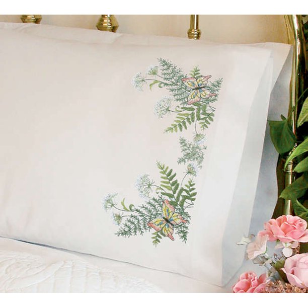 Dimensions "Butterflies and Fern" Pillowcase Pair Stamped Cross Stitch