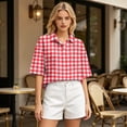 thumbnail image 3 of Sewkxo Polo à Manches Courtes pour Femmes, Col Oversize, T-Shirt à Enfiler Y2k, Décontracté, Ample, Mode Urbaine, Chandail de Rugby, Rouge G, 3 of 5