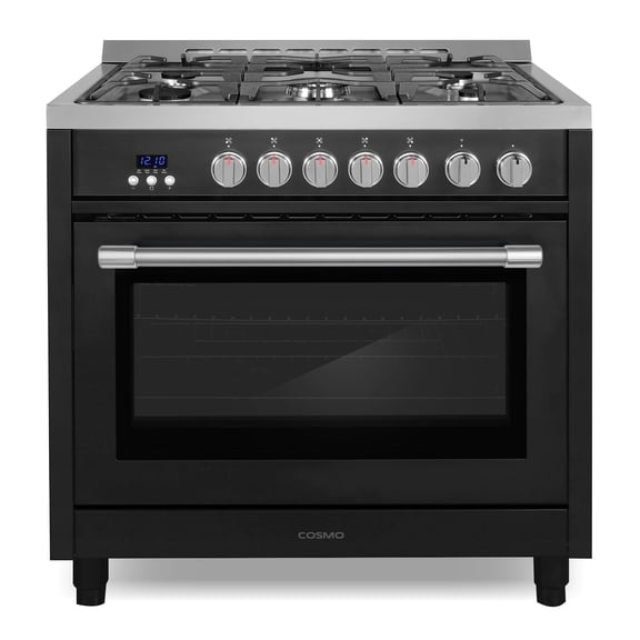 Cosmo 36 in. Nebula Collection 4.4 cu. ft. Gas Range, 5 Burners, Rapid Convection Oven, Smooth Grip Handle in Matte Black