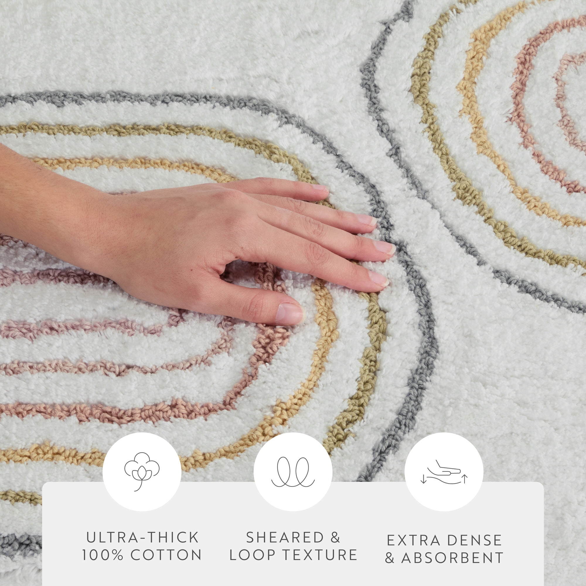 Noble Linens Modern Pattern Cotton Bath Mat, 34 in x 21 in, Rainbow White