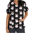 thumbnail image 3 of RKSTN Womens Scrub Tops Short Sleeve V-neck Plus Size Tops Bunny Easter Print Comfortable Soft Working Uniform Tops with Pockets, 3 of 4