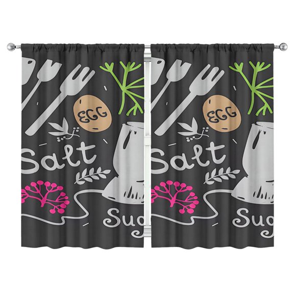Kitchen Food Colorful Cooking Chef Curtains-blackout Curtains Bedroom Decor Living Room Darkening Grommet Window Drapes 2 Panels Set 52"x 84"