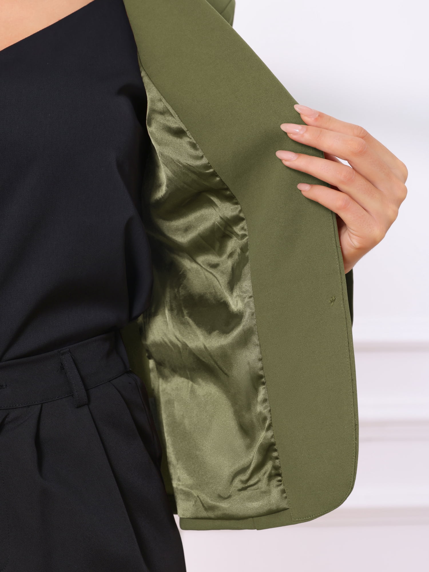 DARING DIVA Women's Stretch Lapel Collar Long Sleeve Jacket Suit Blazer L Gray Army Green
