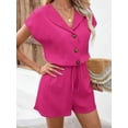 thumbnail image 3 of MORTTIC Women's 2-Piece Summer Lounge Set, Textured Short Sleeve Button-Down Shirt and Matching Shorts Outfit, S, 3 of 6