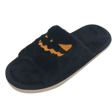 

MIARHB Halloween Pumpkin Slippers Cozy Open Toe Women Indoor Or Outdoor Fuzzy Slippers