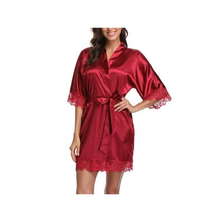 

Deals on Gift for Holiday!New Women s Robe Lace Stitching Sexy Half Sleeve Pajamas