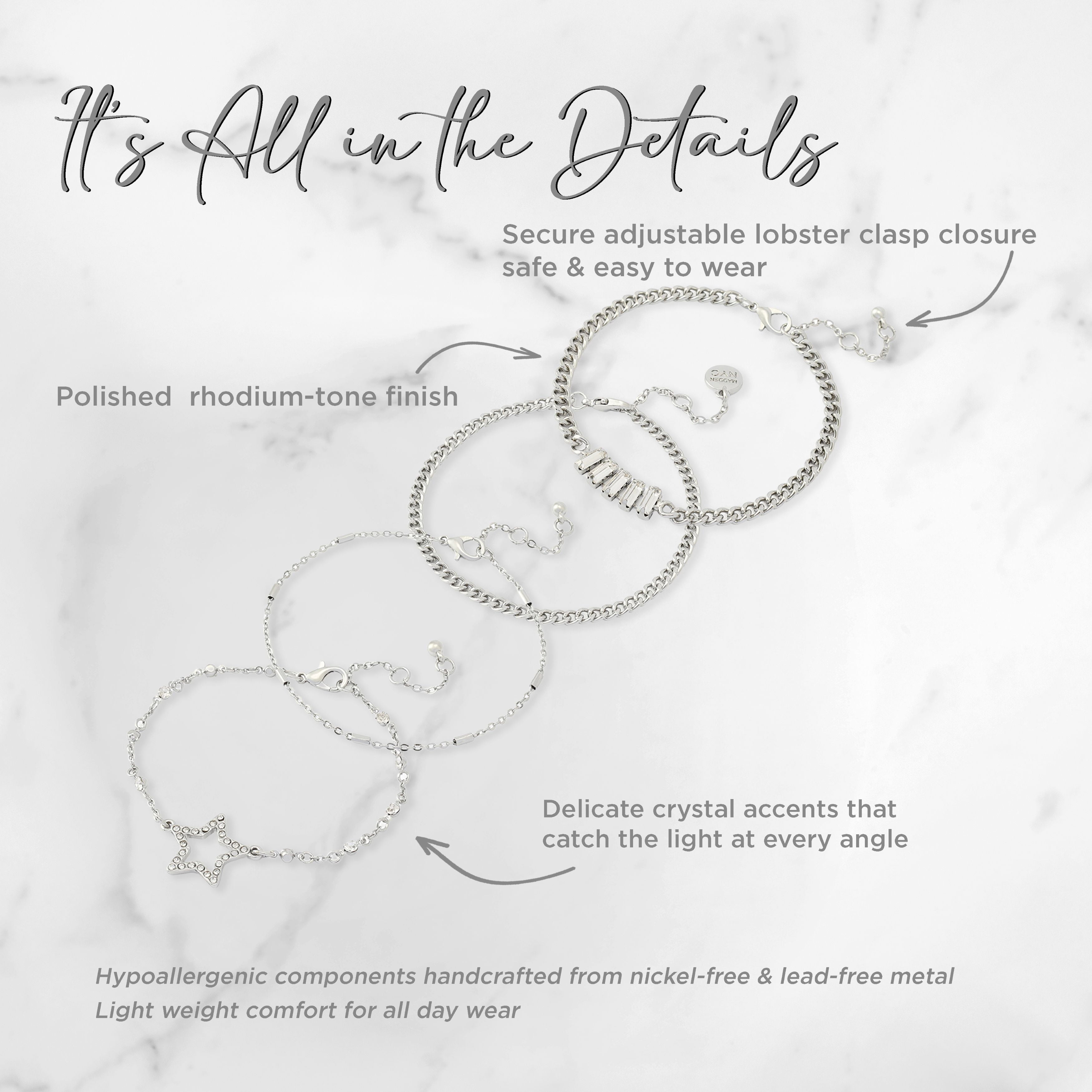 Madden NYC Women's Fashion Crystal Pavé Star 4-Piece Bracelet Set