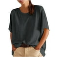thumbnail image 1 of Camisas de Manga Corta para las Mujeres Casual Cuello Redondo Sólido, Mezcla de Algodón Moda de Verano Blusa Superior, 1 of 9