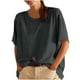 thumbnail image 1 of Camisas de Manga Corta para las Mujeres Casual Cuello Redondo Sólido, Mezcla de Algodón Moda de Verano Blusa Superior, 1 of 9
