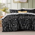 thumbnail image 1 of Juego de edredón Bedsure Queen negro con estampado floral, 3 piezas, 1 of 7